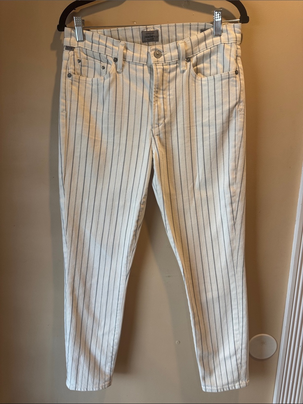 Citizens of Humanity "Rocket Crop" High-Rise Skinny Jeans in a pinstripe design